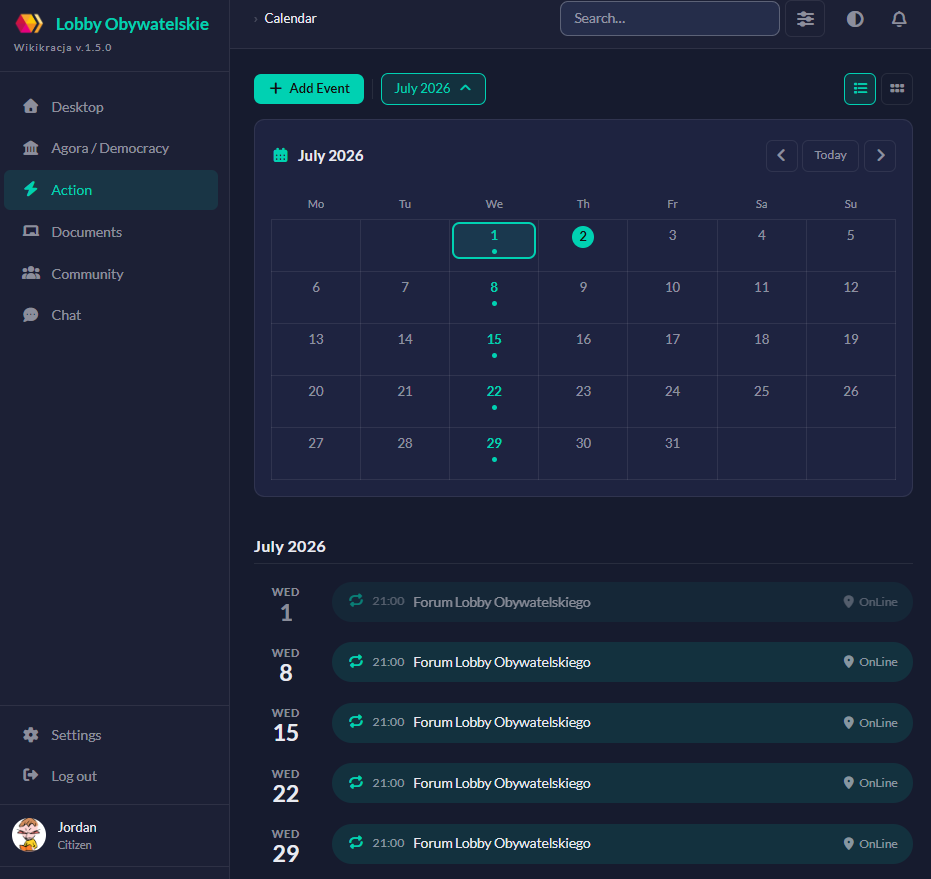 After: redesigned calendar screen with monthly events and a structured event list.
