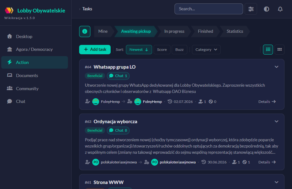 After: redesigned task workflow screen for tasks awaiting pickup.